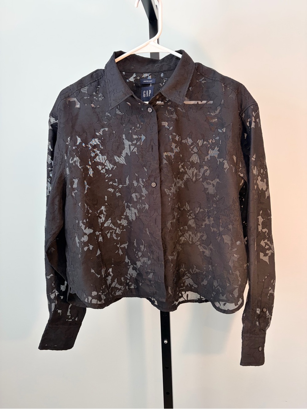 GAP Black Sheer Floral Button-Down Blouse